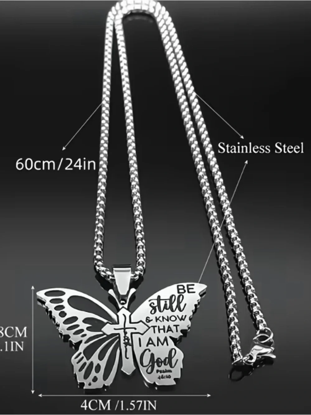 {NEW} Butterfly Cross Pendant Necklace - 'Be Still & Know I Am God'